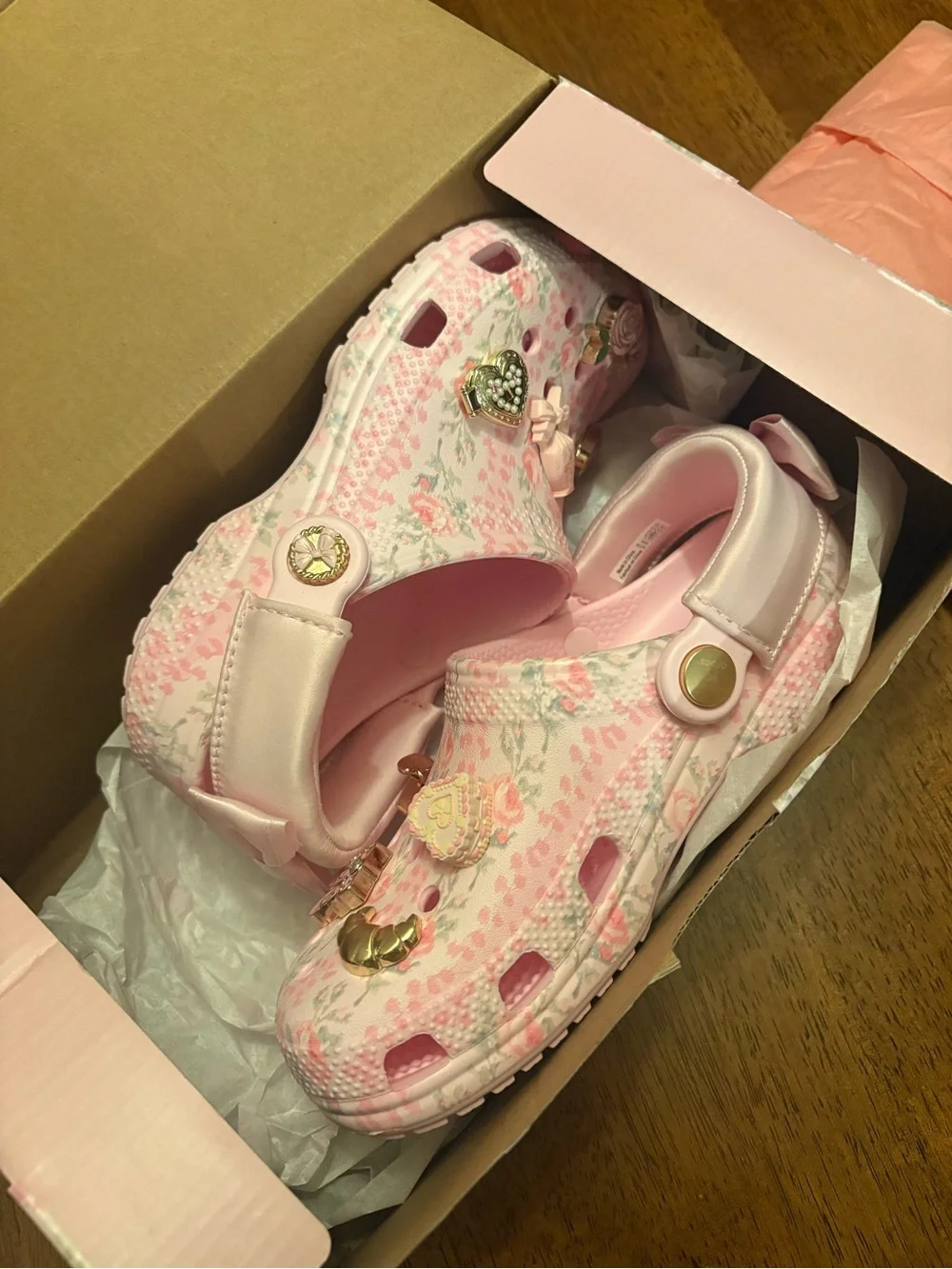 LoveShackFancy Girls' Pink Floral Clog Sandals with Charms